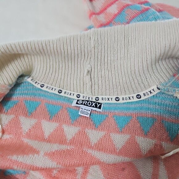 Roxy Women's Cardigan Sweater Oversize Aztec Pattern Tan, Peach, Teal, XS - Picture 8 of 12